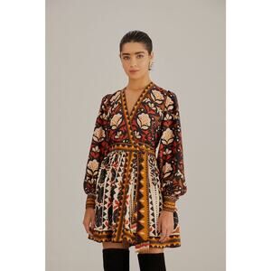 Farm Rio Tapestry Garden Multicolor V Neckline Mini Dress